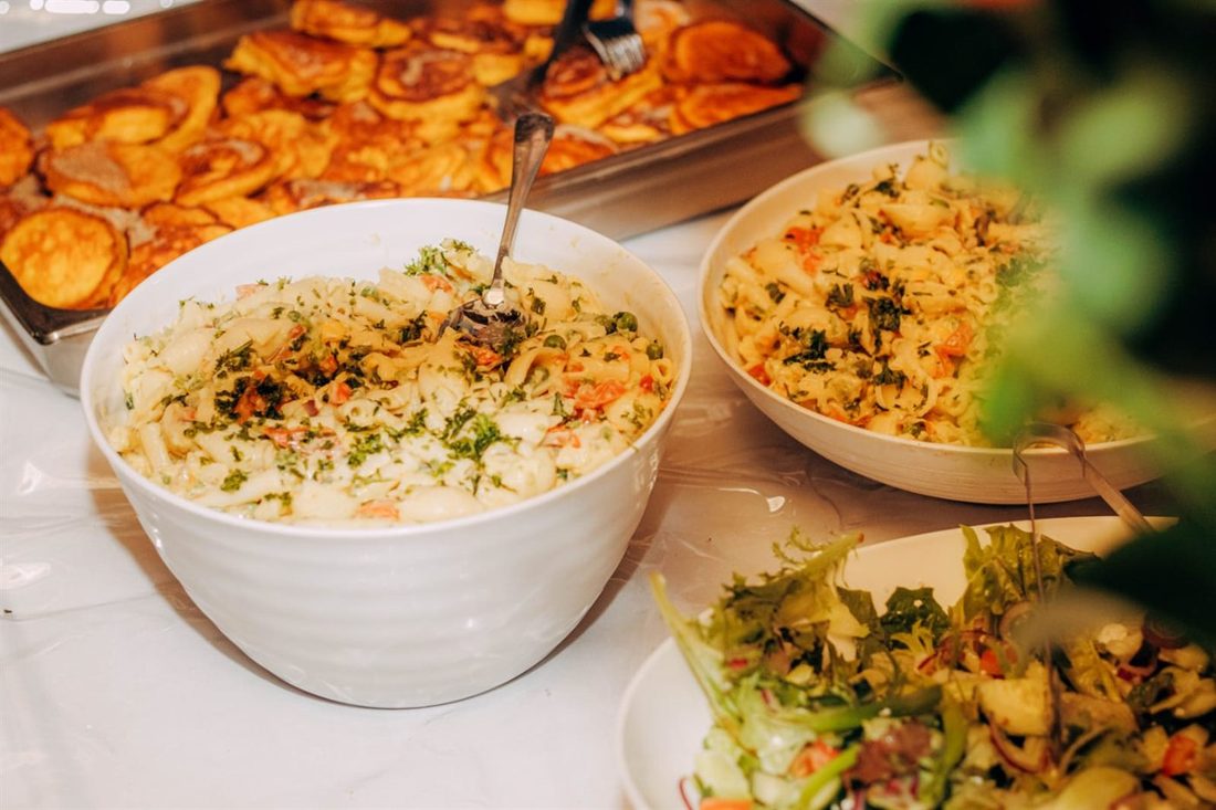 Pasta salads, green salad and roosterkoek on the buffet at a Gauteng function